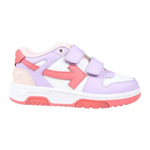 Off White , Purple Leather Sneakers with Velcro Closure ,Multicolor unisex, Sizes: