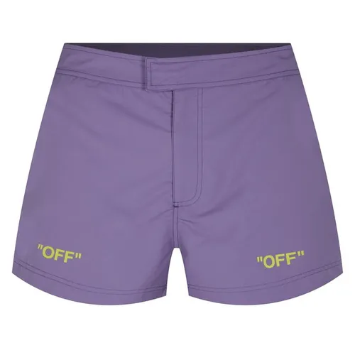 OFF WHITE Quote Print Swim Shorts - Purple