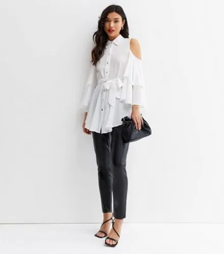 Off White Ruffle Cold Shoulder Belted Shirt New Look