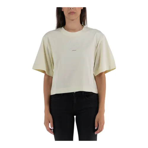 Off White , Small Arrow Pearls Crop T-Shirt ,White female, Sizes: