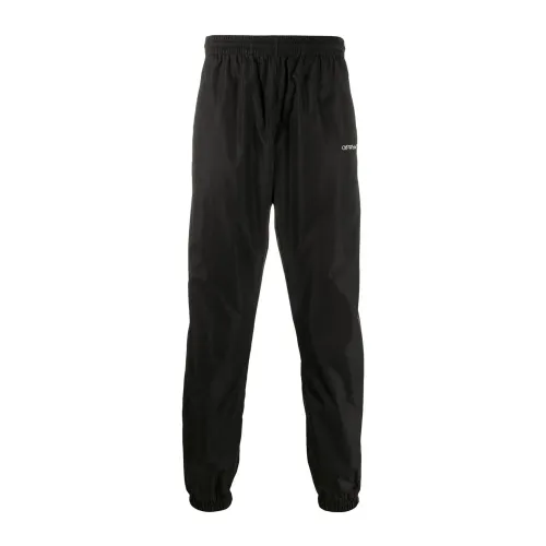 Off White , Sport Pants with Elasticated Cuffs ,Black male, Sizes:
