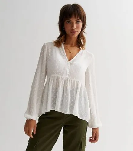 Off White Spot Textured Notch Neck Blouse New Look