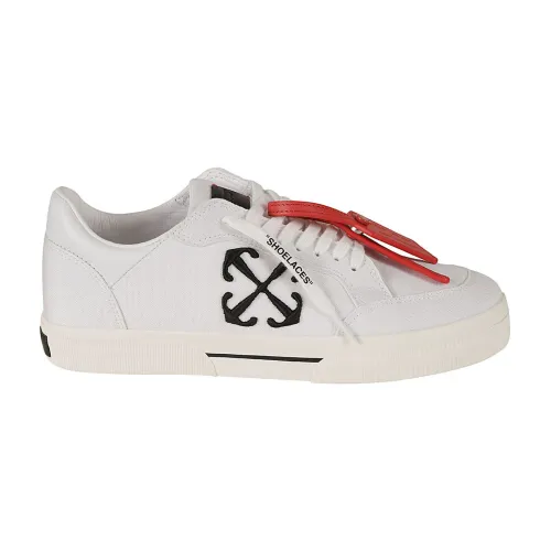 Off White , Vulcanized Canvas White Black Sneakers ,White male, Sizes: