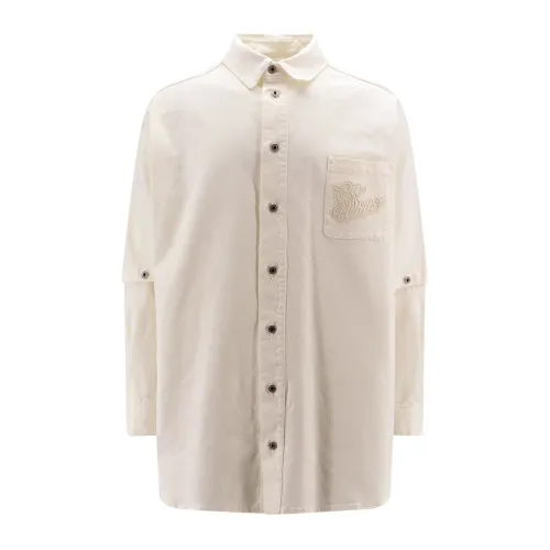 Off White , White Cotton Shirt with Metal Buttons ,White male, Sizes: