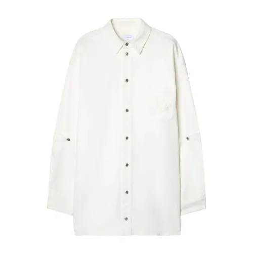Off White , White Denim Oversized Shirt Jacket ,White male, Sizes: