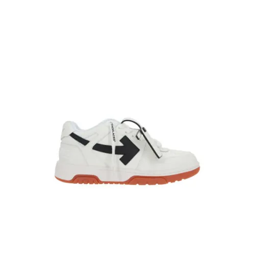 Off White , White Leather Low-Top Sneakers with Arrow Patch ,White female, Sizes:
