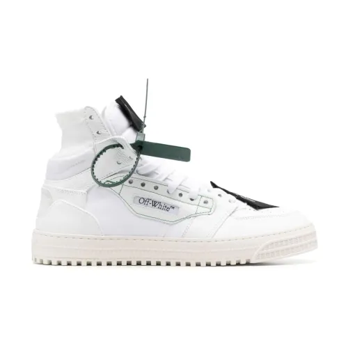 Off White , White Leather Sneakers with Panelled Design ,White male, Sizes: