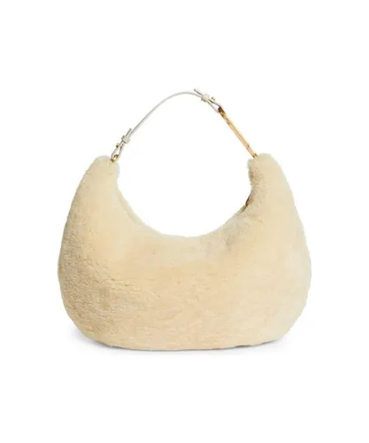 Off-White Womens Shearling Cream Shoulder Bag with Gold Hardware - One Size
