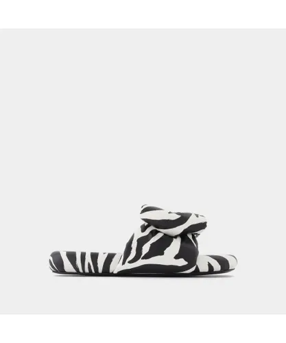 Off-White Womens Zebra Printed Extra Padded Sl 1001 Black Whit Slides Leather
