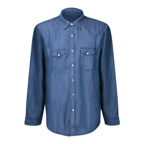 Officine Générale , Blue Cotton Shirt with Down Collar ,Blue male, Sizes: