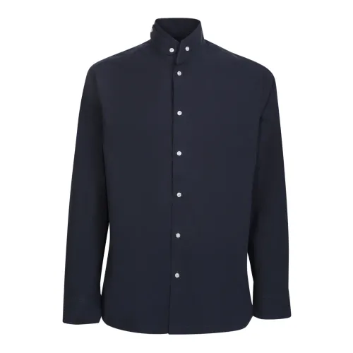 Officine Générale , Blue Romain Shirt with High Neck ,Blue male, Sizes: