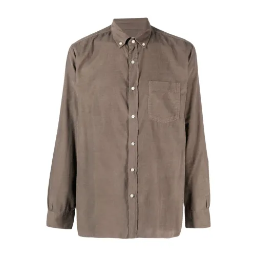 Officine Générale , Cotton/Lyocell Pocket Shirt ,Brown male, Sizes: