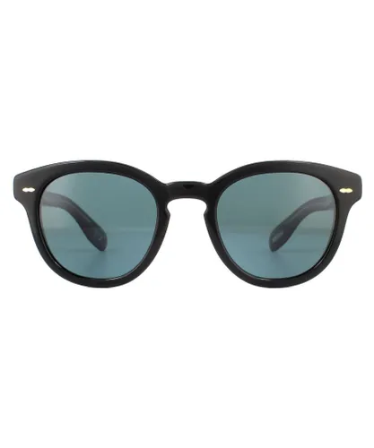 Oliver Peoples Round Unisex Black Blue Polarized Sunglasses - One