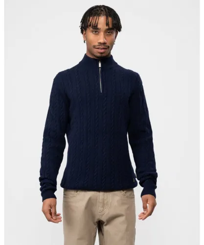 Oliver Sweeney Glanlough Mens Cable Knit 1/4 Zip Jumper - Navy