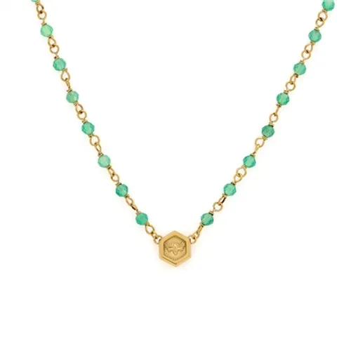 Olivia Burton Beaded Charm Green Agate Necklace