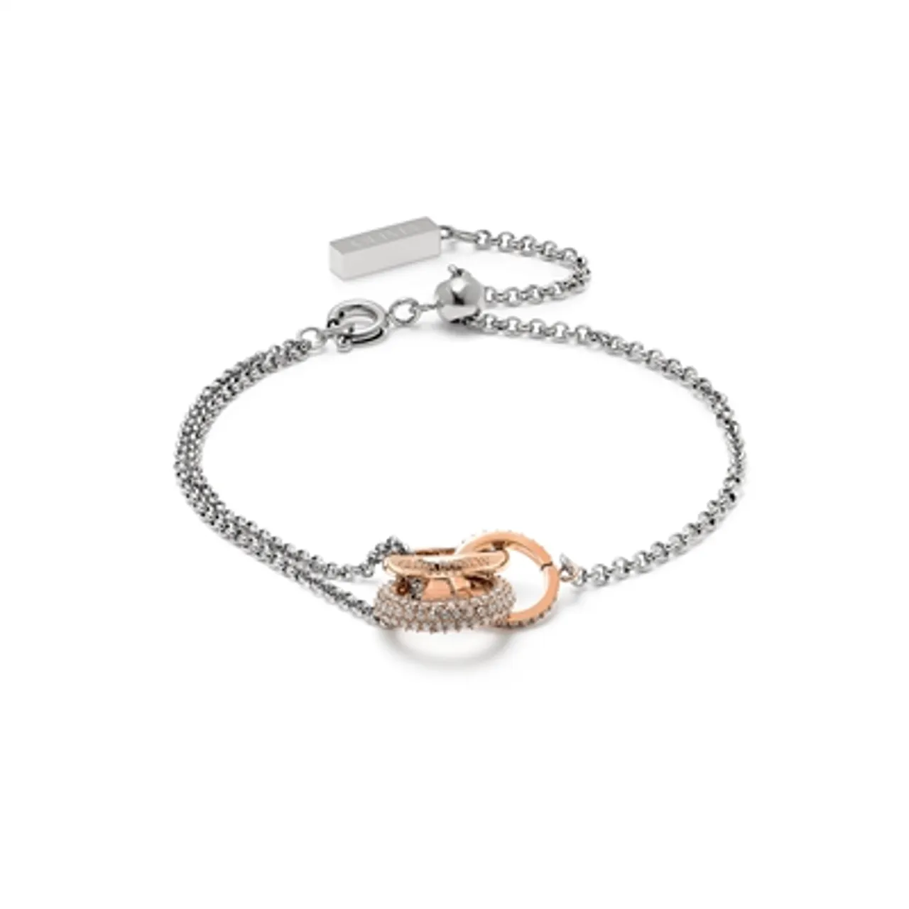 Olivia Burton Classic Crystal Silver + Rose Gold Interlink Bracelet - 18cm