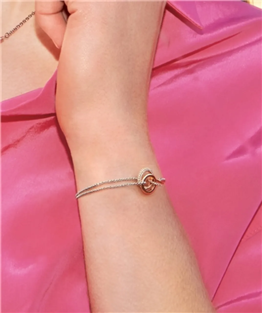 Olivia Burton Classic Crystal Silver + Rose Gold Interlink Bracelet - 18cm