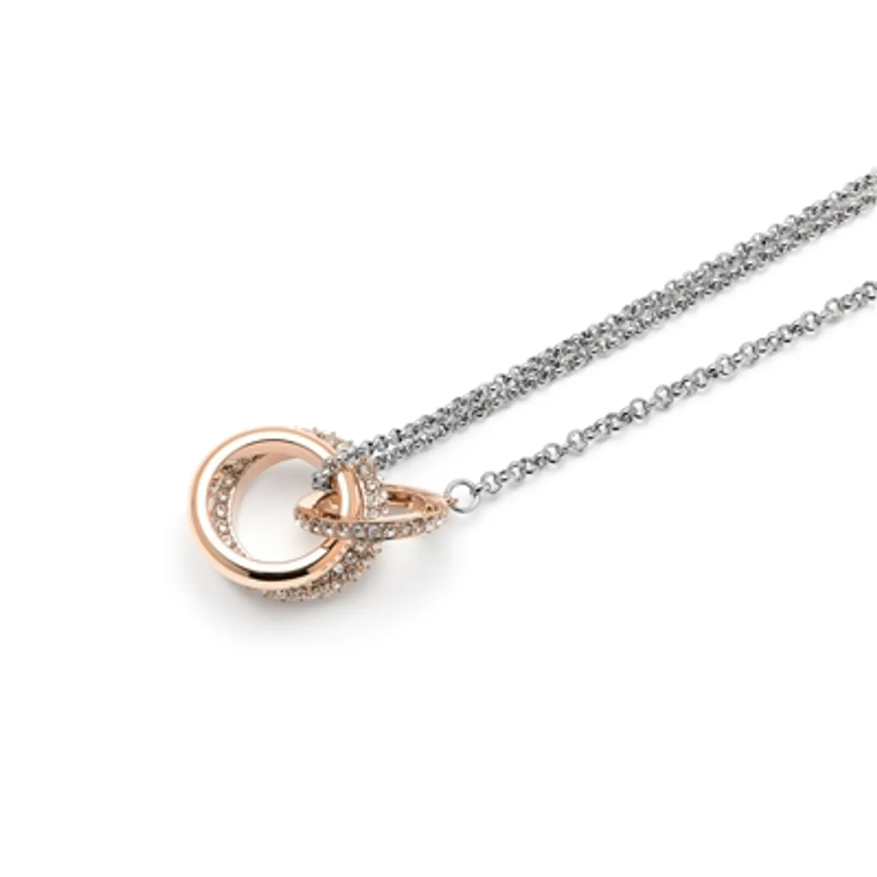 Olivia Burton Classic Crystal Silver + Rose Gold Interlink Necklace - 51cm