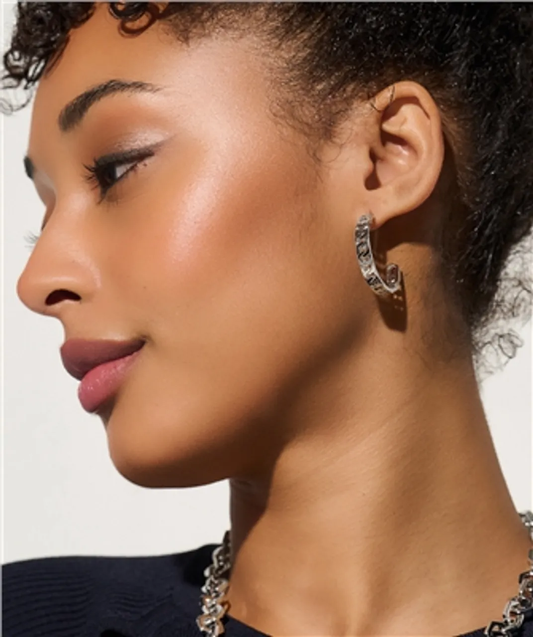 Olivia Burton Silver Honeycomb Detail Hoop Earrings