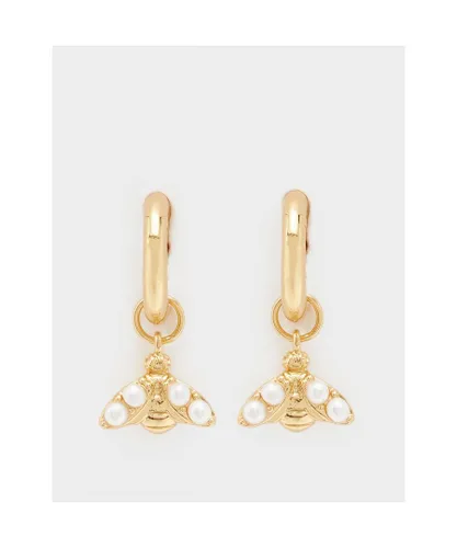 Olivia Burton Womens Accessories Plated Pearl Bee Hoop Earrings in Gold Silver - One Size