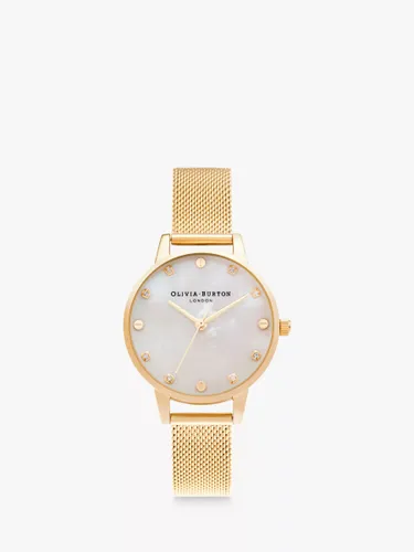 Olivia Burton Women's Classic Crystal Mesh Bracelet Strap Watch - Gold/Mother Of Pearl Ob16se08 - Female