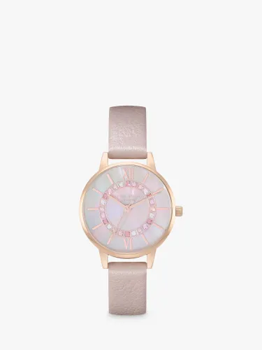 Olivia Burton Women's Wonderland Crystal Leather Strap Watch - Blush/Mother of Pearl OB16WD93 - Female