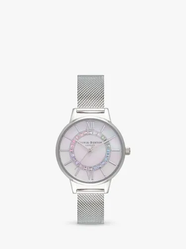 Olivia Burton Women's Wonderland Crystal Mesh Bracelet Strap Watch - Silver/Mother of Pearl OB16WD96 - Female