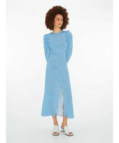 OMNES Womens Marie Tea Dress in Blue Cheetah Print