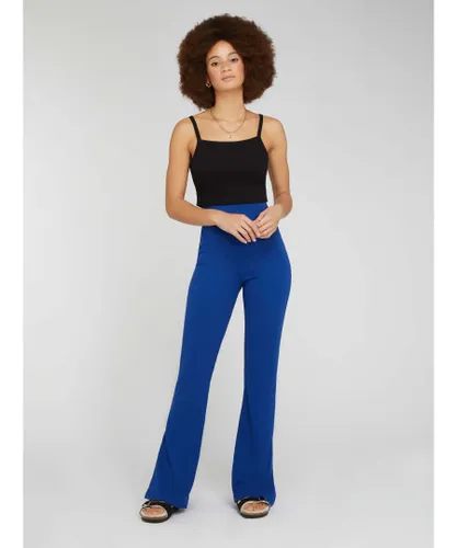 OMNES Womens Thallo Flare Trousers in Blue Viscose