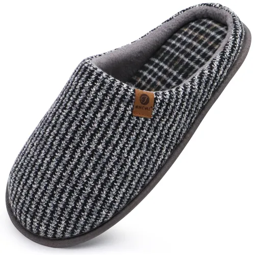 ONCAI Mens Slippers Grey Knit Stripes Memory Foam Mule