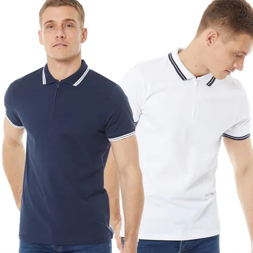 Onfire Mens Two Pack Zip Neck Polo Shirts Mid Navy/White