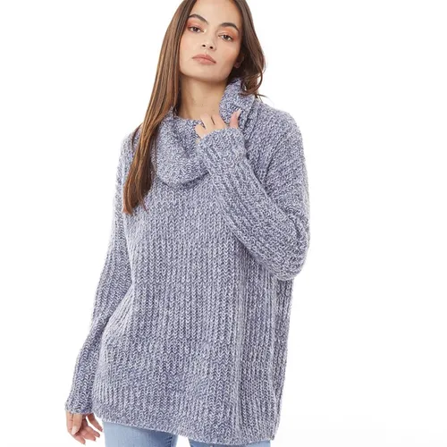 Onfire Womens Cowl Neck Sweater Blue/Ecru Twist