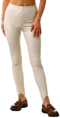 Only Beige / Pumice Stone Laura Strap Faux Leather Leggings