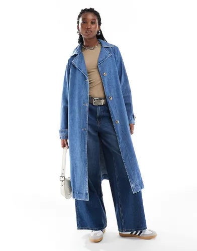ONLY belted denim trench in mid wash-Blue