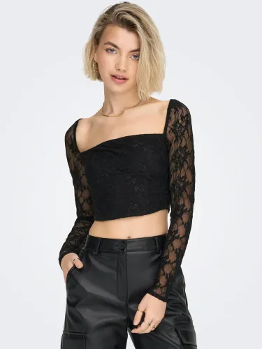 Only Black / Black Thea Long Sleeve Lace Top