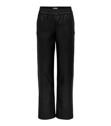 ONLY Black Coated Leather-Look Wide Leg Trousers New Look