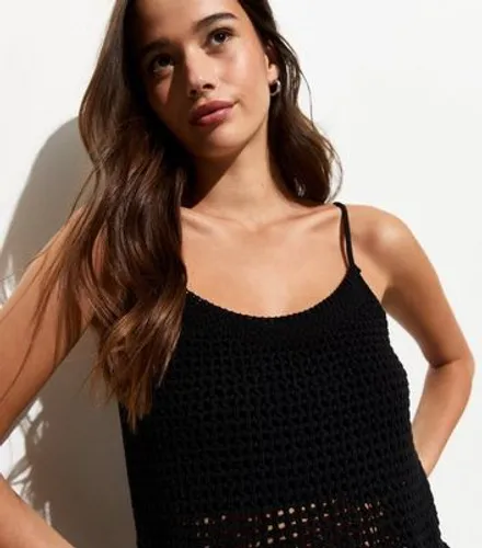 ONLY Black Crochet Strappy Peplum Top New Look