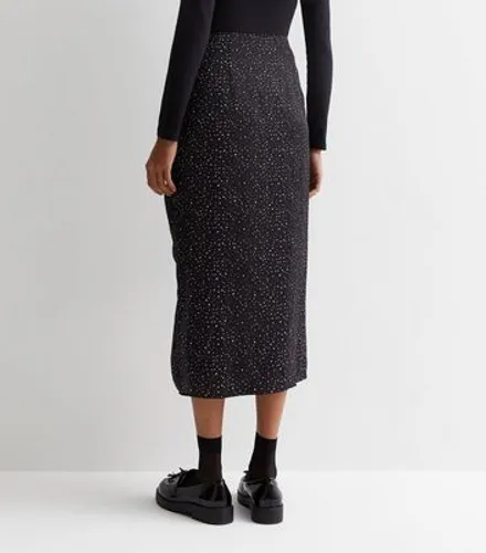 ONLY Black Glitter Ruched Split Hem Midi Skirt New Look