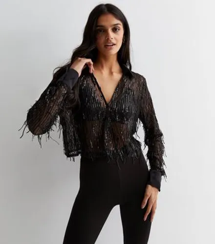 ONLY Black Sequin Long Sleeve Top New Look