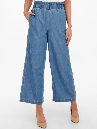 Only Blue / Medium Blue Denim Bea Wide Fitted Trousers