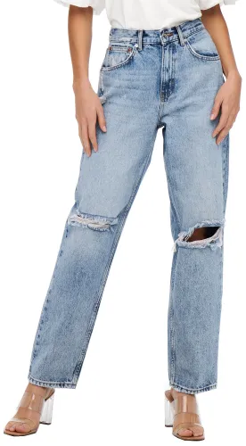 Only Blue / Medium Blue Denim Robyn Life Hw Ankle Straight Fit Jeans