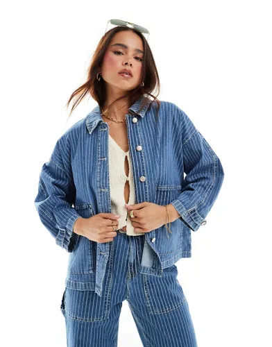 ONLY boxy denim jacket co-ord in blue and white stripe