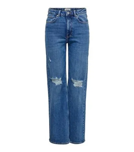 ONLY Bright Blue Ripped Knee Wide Leg Jeans New Look