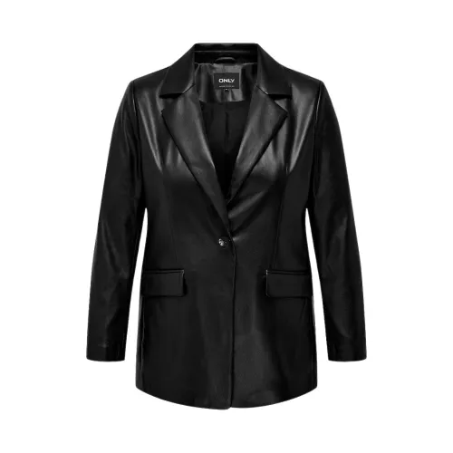 Only Carmakoma , Carmakoma Carpapaya Faux Leather Blazer CC OT: Black | Freewear Zwart ,Black female, Sizes: