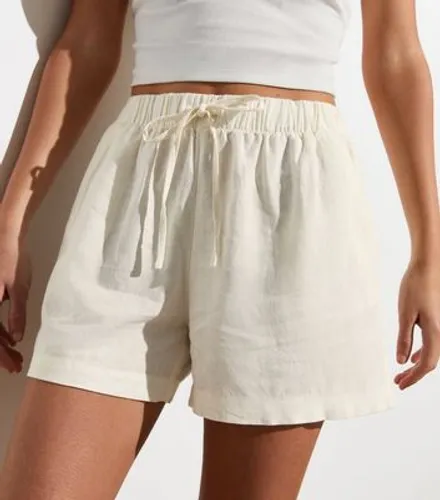 ONLY Cream Elasticated Linen Blend Shorts New Look