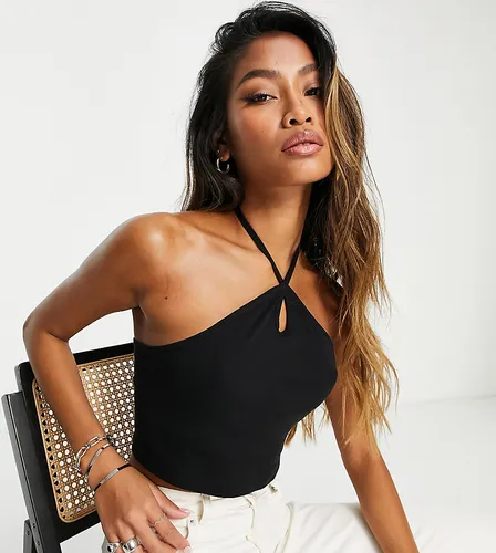 Only exclusive key hole halter neck top in black