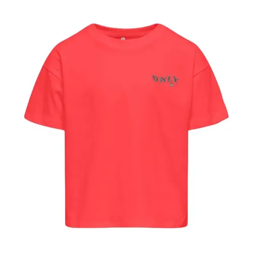 Only , Fashionable Embroidered Logo T-Shirt for Girls ,Red female, Sizes: