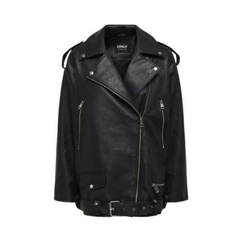 Only , Faux Leather Long Biker Jacket ,Black female, Sizes: