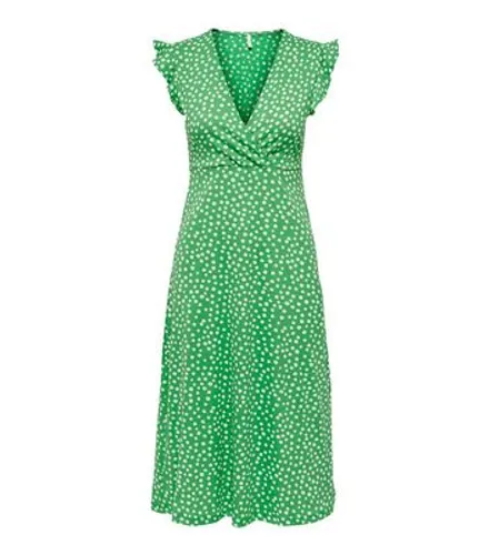 ONLY Green Ditsy Floral Frill Midi Dress New Look