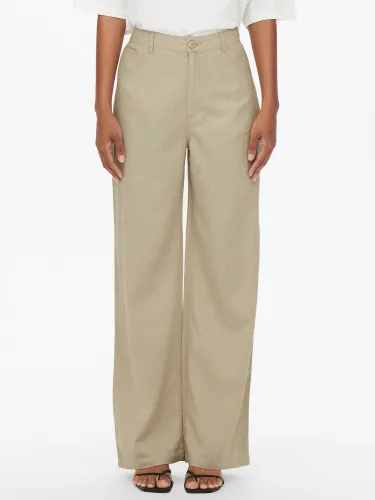 Only Grey / Oxford Tan Wide Leg Pants With Extra High Waist